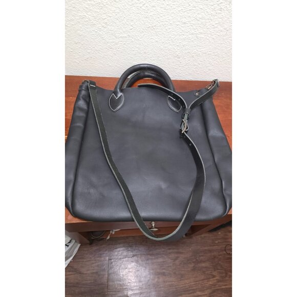 WP Standard Black Leather Tote Bag Dual Handles & Adjustable Shoulder Strap Size - Picture 3 of 9